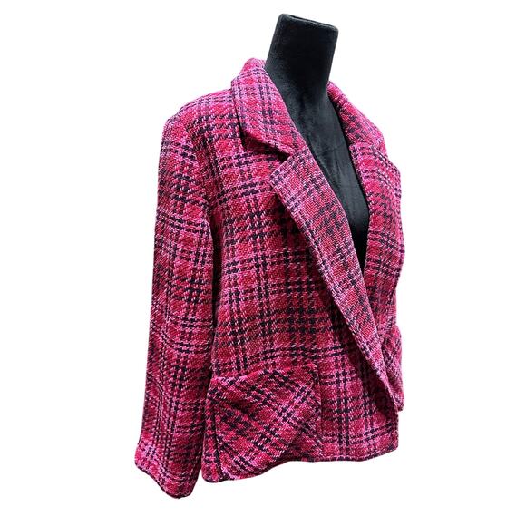 J Jill Chenille Tweed Chenille Open Front Blazer Jacket Pink Red Pockets S Tall - Picture 3 of 12